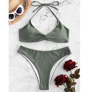 Olive Green Halter Bikini Swimsuit